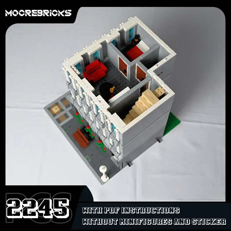 Modułowy sklep narożny MOC, klocki konstrukcyjne, model architektoniczny, technologiczne klocki, zestawy do składania, zabawki dla dzieci, prezent na Boże Narodzenie