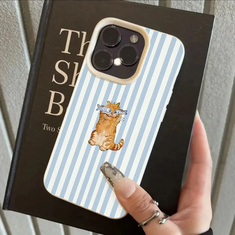 Cute Striped Kitten Fish Design Phone Case For iPhone 17 Pro Max 15 14 13 12 Pro 11 16 Plus 17 Air X XR XS Max Soft TPU Cover - view 4