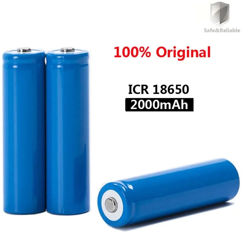 2024 New Original 18650 3.7 v 2000 mah Rechargeable Battery ICR18650 with Pointed(No PCB) For Flashlight Batteries 18650 LI-Ion