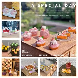 Doll House Mini Kitchen Handmade Clay Halloween Donuts Apple Pie Model Drink Osmanthus Persimmon Taro Mousse Cake Decoration