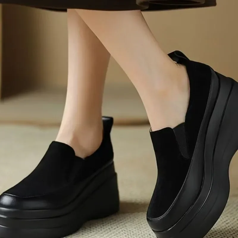 Ladies Shoes 2024 Hot Sale Loafers Women's High Heels Platform Casual Pumps Women Round Toe Slip on Wedges Shoes Female Zapatos