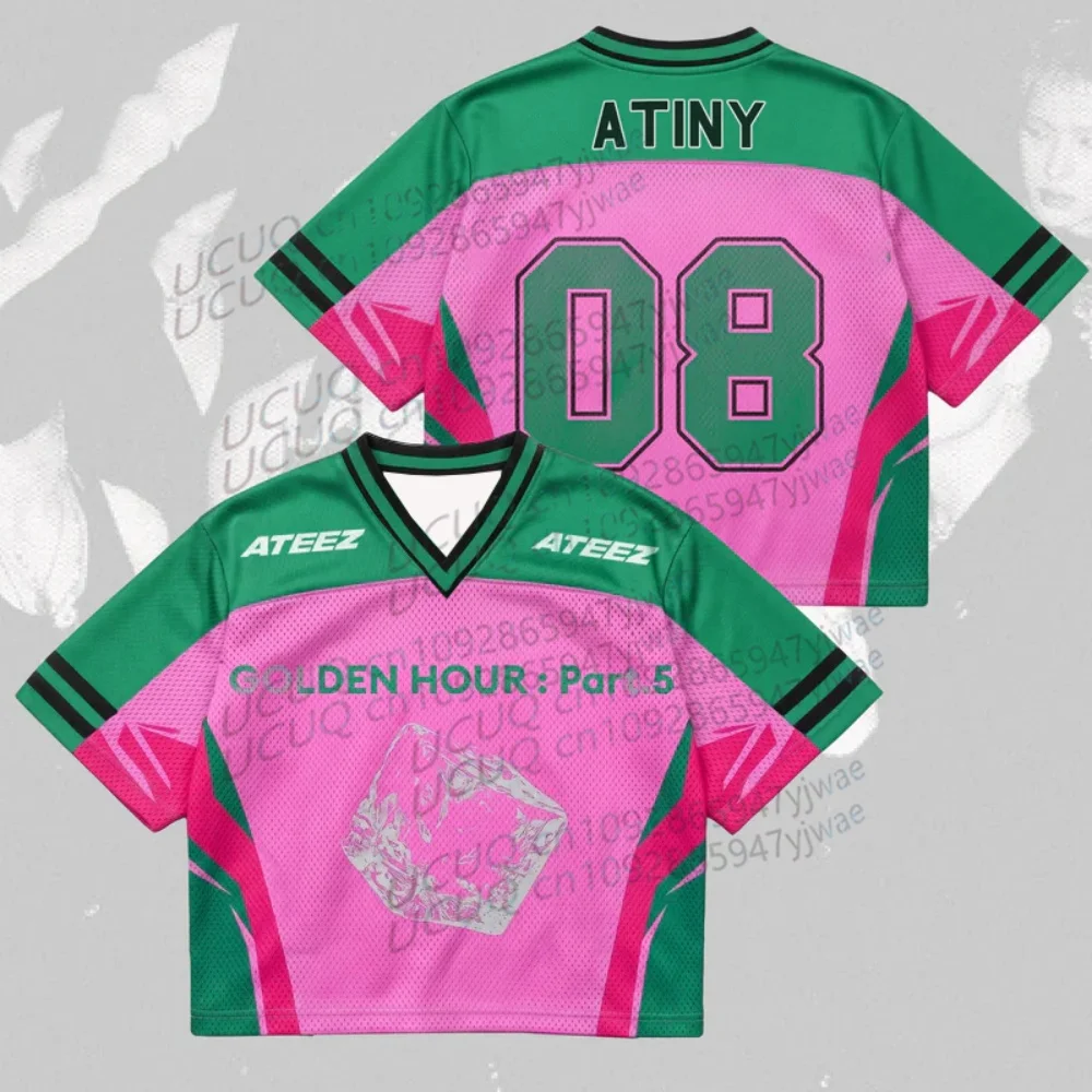 Summer Women's Men's Kpop Fans Gift Golden Hour Part 5 ATEEZ Album V-neck Jersey Short Sleeve Casual T-shirt Tops