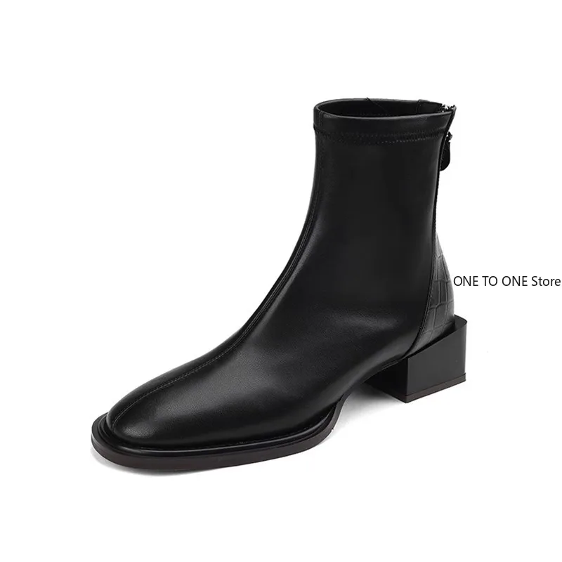 Winter Woman Ankle Boots Fashion Square Toe Ladies Elegant Square Low Heel Short Boots Shoes Black Women\'s Chelsea Boots