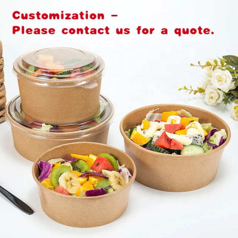 

custom.LOKYO Popular Takeout Paper Container Vegetable Fruit Salad Bowl Disposable Kraft Paper Bowl