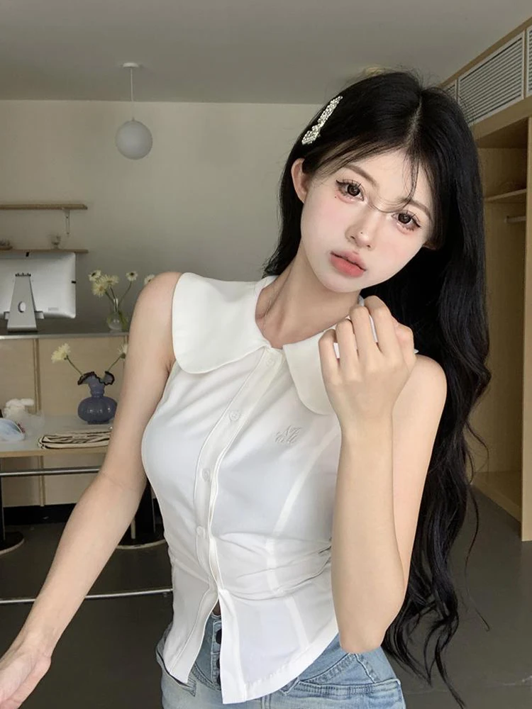 

Plus Size Pure Desire White Ne Hanging Svel irt Women's Summer New Sle Slim Fit ort Length Top Outerwear Waist in