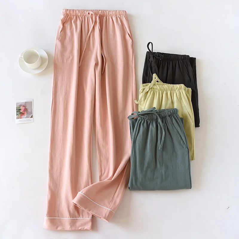 2025 Spring and Autumn New Couple Sleepwear 100% Cotton Knitted Large Men's and Women's Home Pants Solid Color Casual Pants