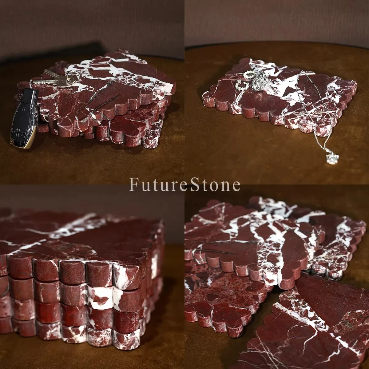 Light luxury Advanced Creativity Purple Red  Natural Marble Tray Living Room Desktop Decoration ornaments Jewelry Storage Tray