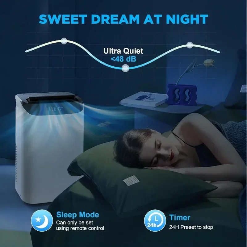 AC portabel untuk kamar tidur, Unit AC pendingin dengan kipas & Dehumidifier, ruang Keren Cerdas