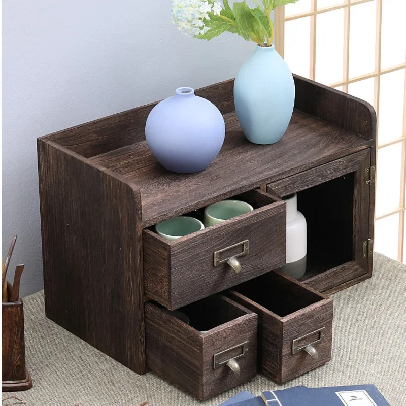 

Solid Wood Tea Set Cabinet Multi-Layer Desk Drawer Office Desk Organizer Bedroom Jewelry Storage Elegant Tea Organizer