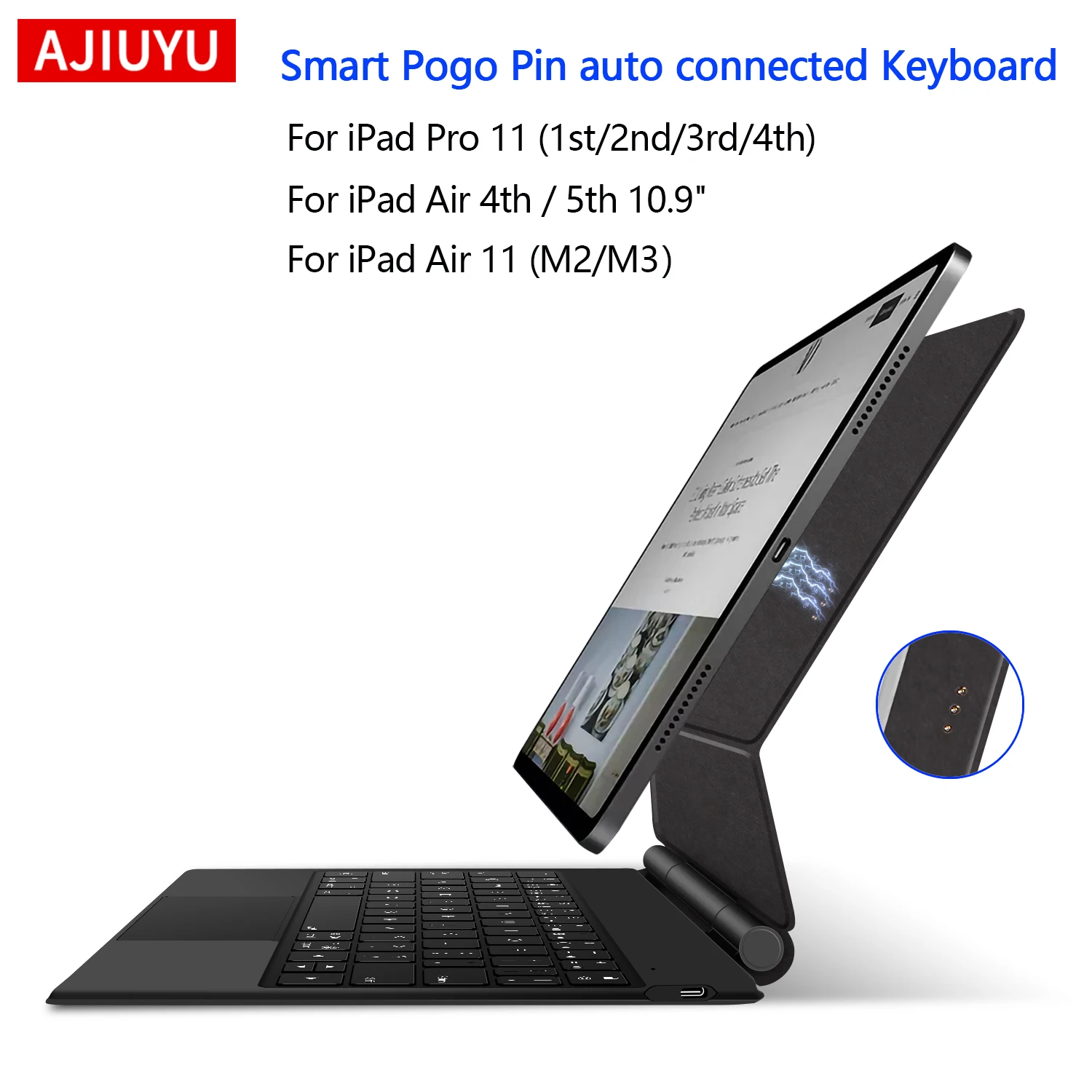 Keyboard Pin Pogo Docking Magnetik untuk iPad Air 11 M3 M2 iPad Pro 11 4th 3rd 2nd 1st Gen Smart Cover untuk iPad Air 5 4 10.9" Case