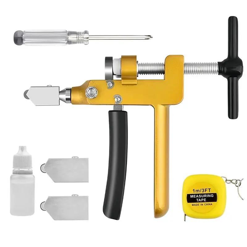 Easy Use Innovative 3-In-1 Glass Cutting Tool With Premium Alloy Wheel And Shockproof Rubber For Tile And Plexiglass