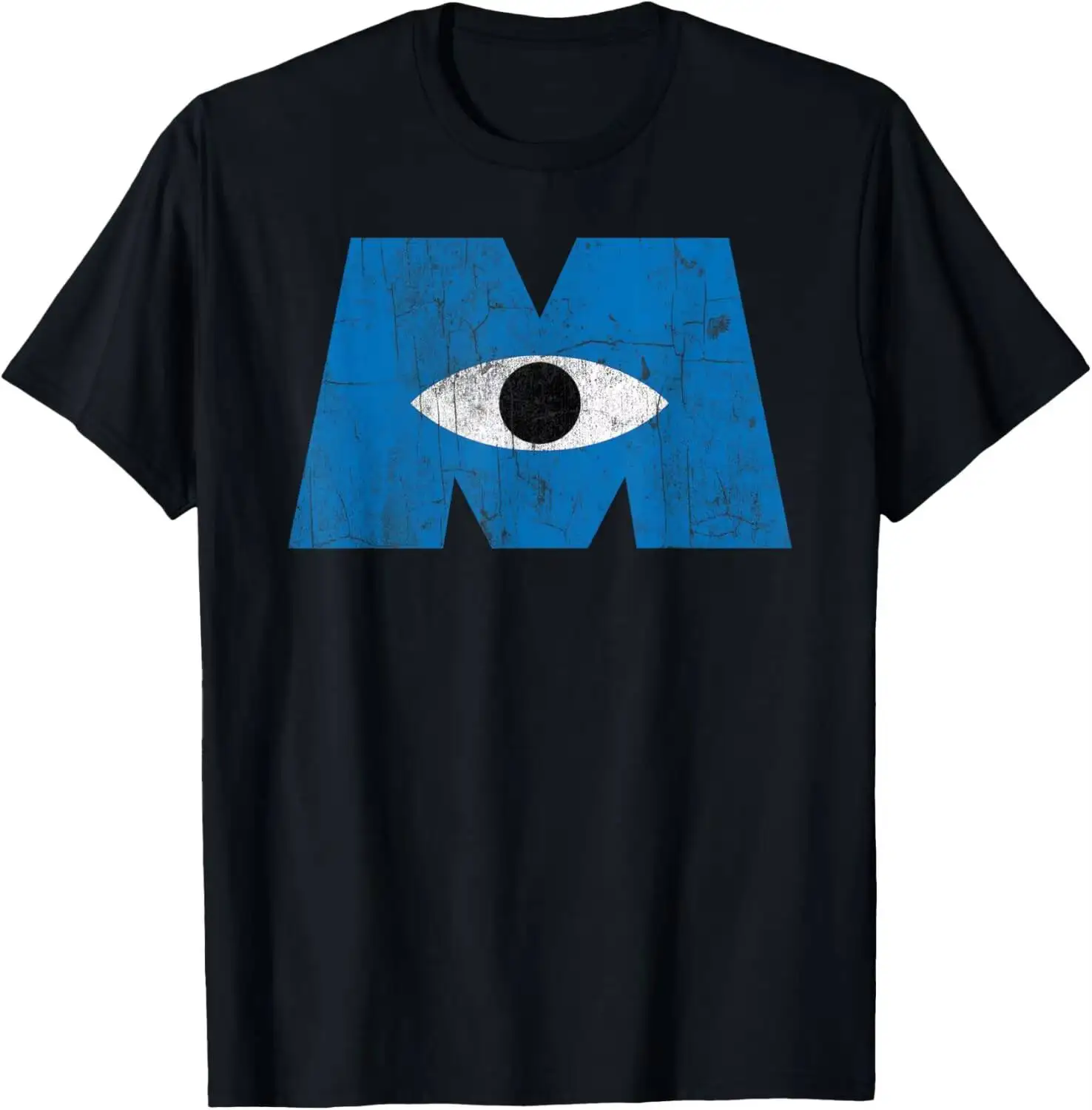 Pixar Monsters, Inc Distressed Cyclops Blue Logo Summer Short-Sleeved Breathable Sweat-Wicking Versatile Fashion T-Shirt 100%