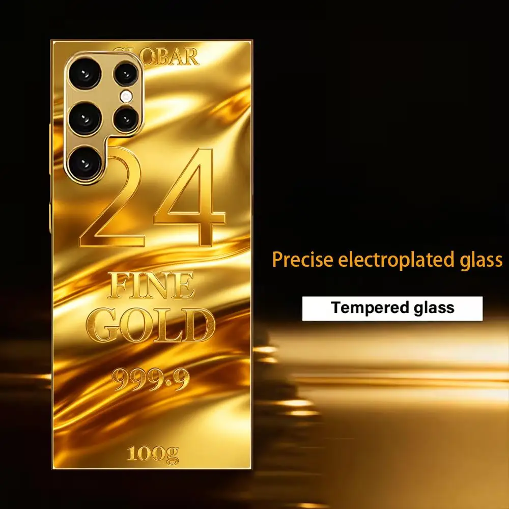 Elegante 24K Gold Anti-Rutsch Handyhülle S26 Ultra Hülle S25 Ultra Hülle Glas für Samsung Galaxy S26 S25 S24 S23 S22 FE, Ultra, Plus
