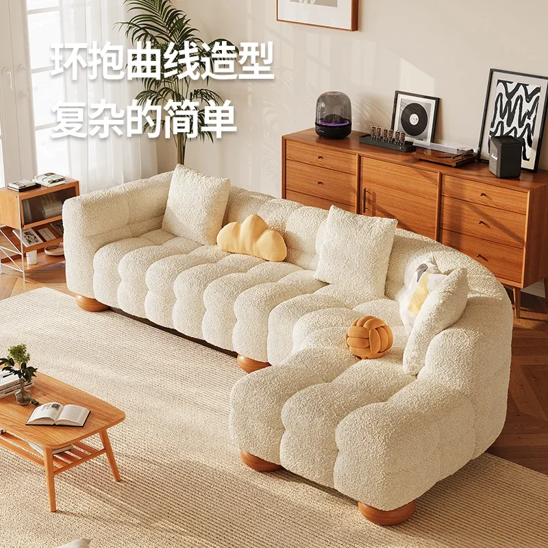 

Cherry wood sofa L-shaped corner sofa fabric simple modern small apartment living room cream style lamb wool sofa