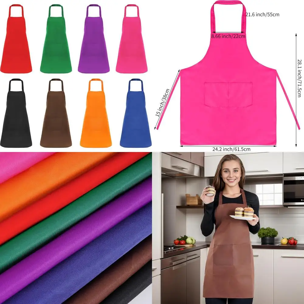 

Фартук-нагрудник fengek, 8 шт., цветной кухонный фартук унисекс с 2 вместительными карманами для кухни, барбекю, покраски, выпечки, многоцветный 1
