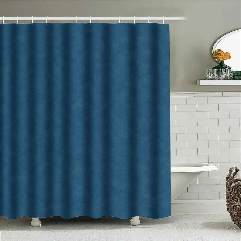 Luxury Bath Shower Curtain Dark Blue Suede Fabric Premium Waterproof Bathroom Decor Heavy Duty Hooks Included (180x243cm) - view 4