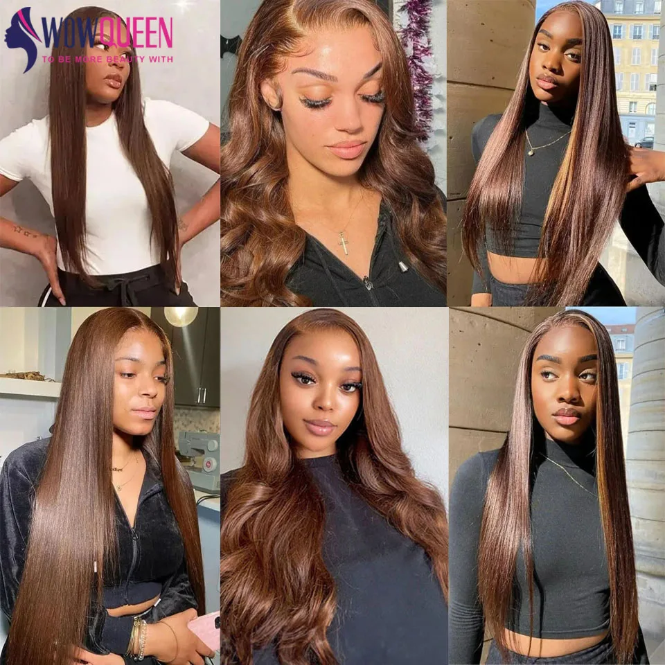 Chocolate Brown Straight 100% Human Hair Bundles 1/3/4 Deal Human Hair Weaving Double Weft Remy Human Hair Extensions for Women