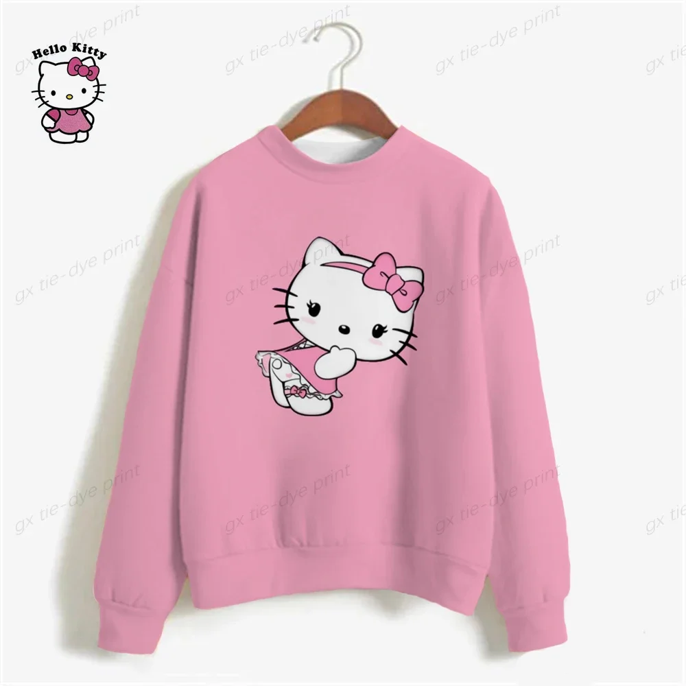 Woman Sweatshirts 2024 Sweet Korean O-neck Pullovers Thick Autumn HELLO KITTY Candy Color Loose Hoodies Womens Clothing y2k