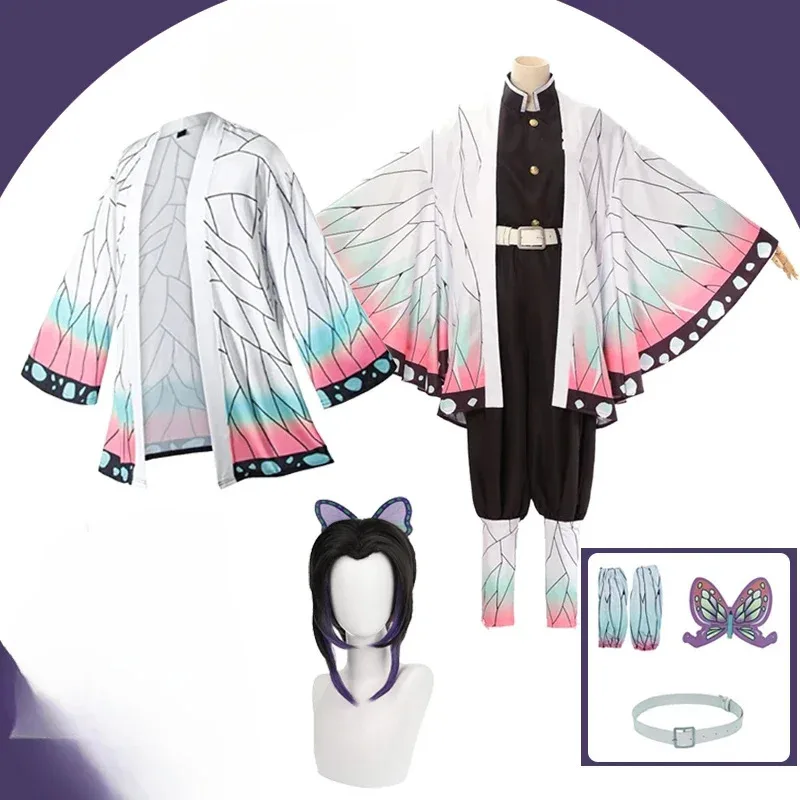 Disfraz de demonio para mujer, ropa Kochou Shinobu, uniforme de Cosplay de estilo japonés, traje de personajes de Anime de Halloween, peluca