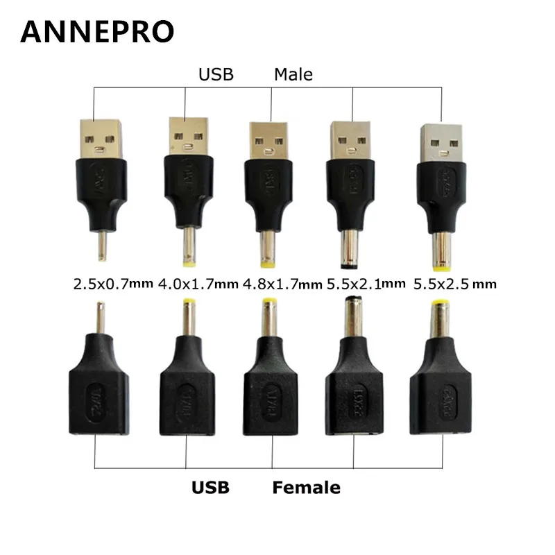 Convertitore di spina di alimentazione USB da 1 pz a 5.5*2.5 5.5x2.1 4.8x1.7 4.0*1.7 5.5*1.7 2.5*0.7 3.0*1.1 connettore adattatore Jack cc 3.5x1.35mm