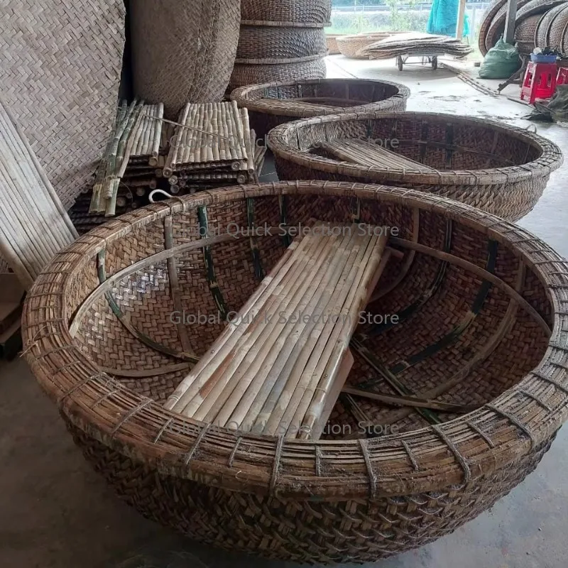 

Big bamboo boats round rowing fishing paddle boat for resort tourism natural circle coracle direct supply from factory