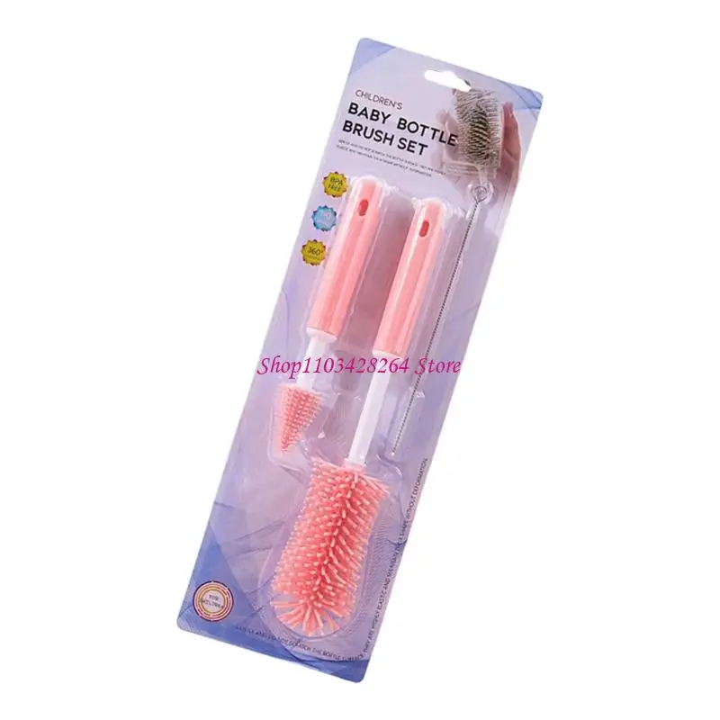 Bộ dụng cụ vệ sinh bình sữa silicon dẻo có thể tháo rời Bàn chải núm vú có thể tháo rời Tay cầm cực dài cho thiết kế bình