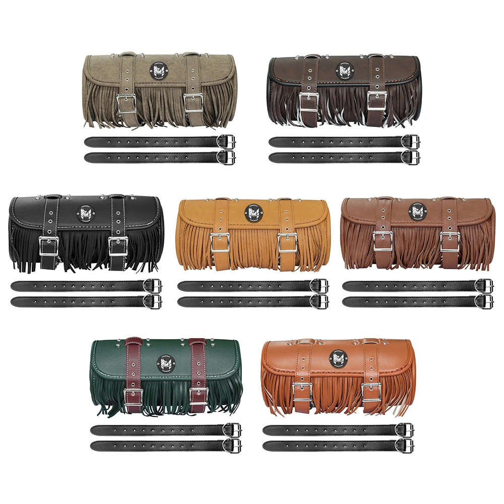 Retro Motorcycle Luggage Bag Front Rear Tool Bag Universal for Harley Saddlebag PU leather with tassels