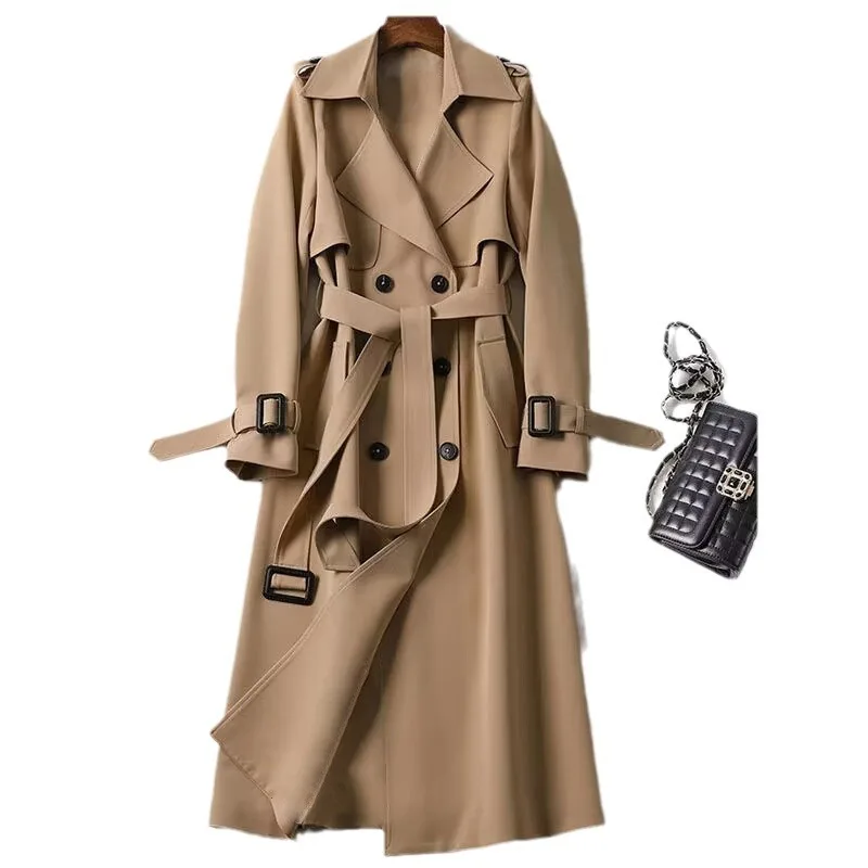 Windbreaker Women\'s Mid-length 2024 Spring And Autumn New Fashion British Style Over-the-knee Coat Over-the-knee Coat For Women