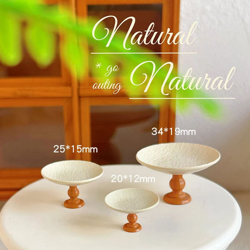 1Pcs Dollhouse DIY Accessory - High Foot Mini Meal Plate with Pattern