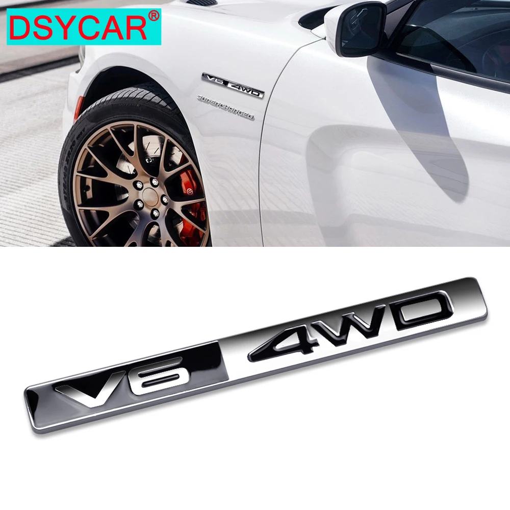 DSYCAR 1Pcs Metal V6 4WD 3D Car Sticker Decal Head Car Side Fender Rear Trunk Emblem Badge Sticker Decals for Car