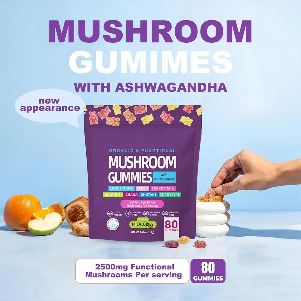 

Mushroom Gummies with KSM-66 Ashwagandha Supplement Boost Immunity Maintain Cardiovascular Health 80 Count