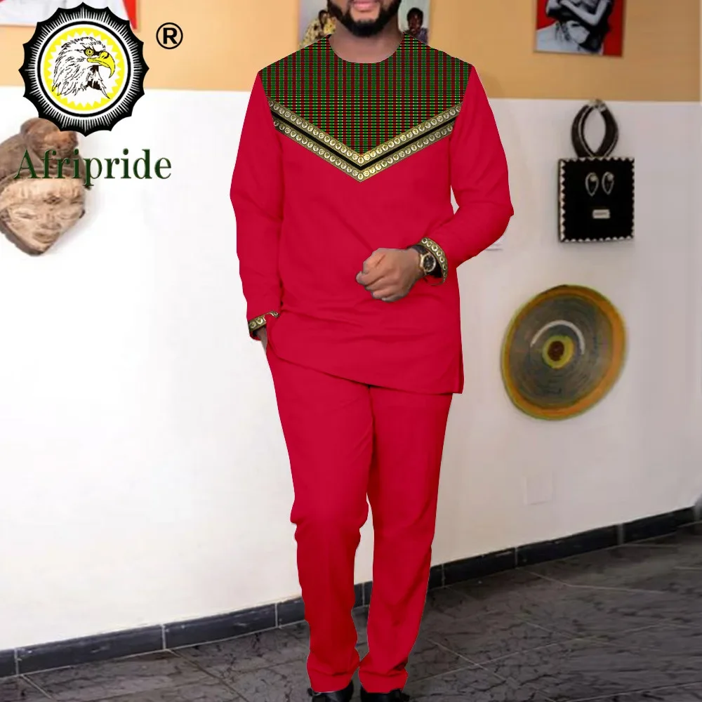 Bazin Riche African Suit for Men Embroidery Jacket and Trousers 2 Piece Set Dashiki Outfits African Clothes Kaftan A2216006