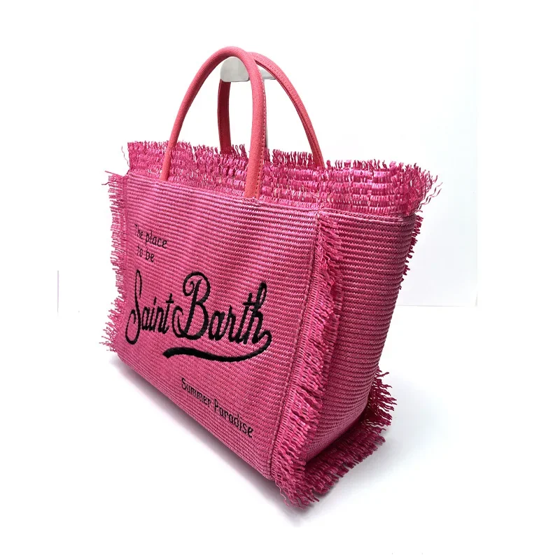 SAINT BARTH Mommy Bag 2024 New Women\'s Large Capacity Beach Tourism Straw Mat Handmade Tassel Handmade Tote Bag