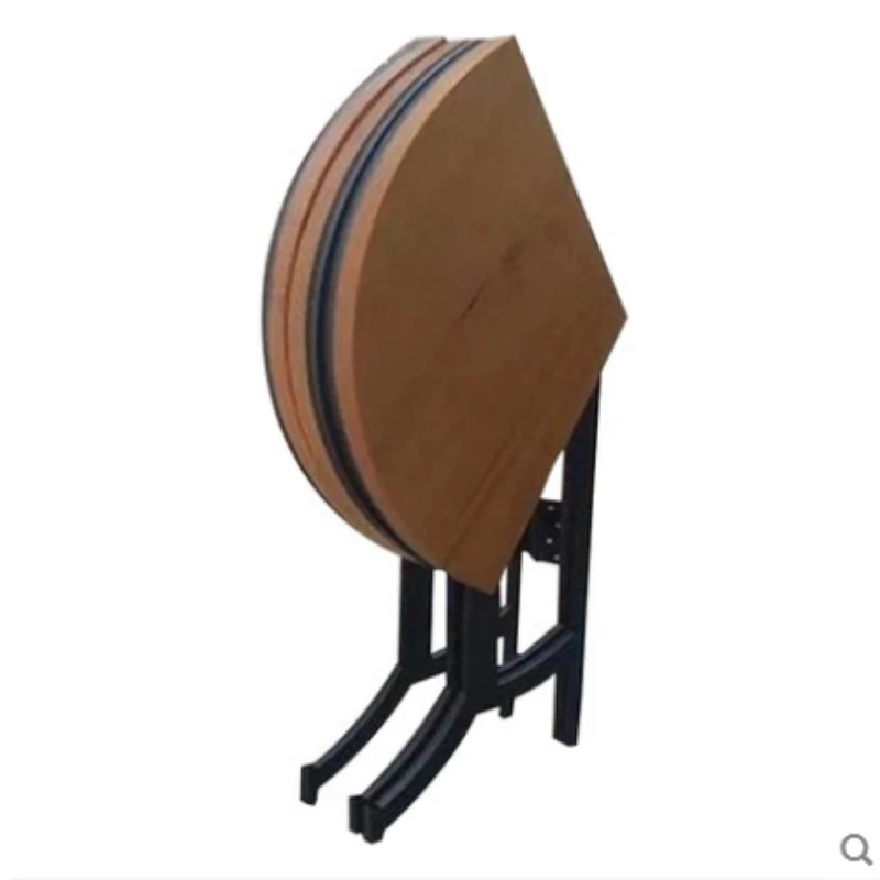 Wrought iron round table folding solid wood small household dining table multi-functional telescopic round table