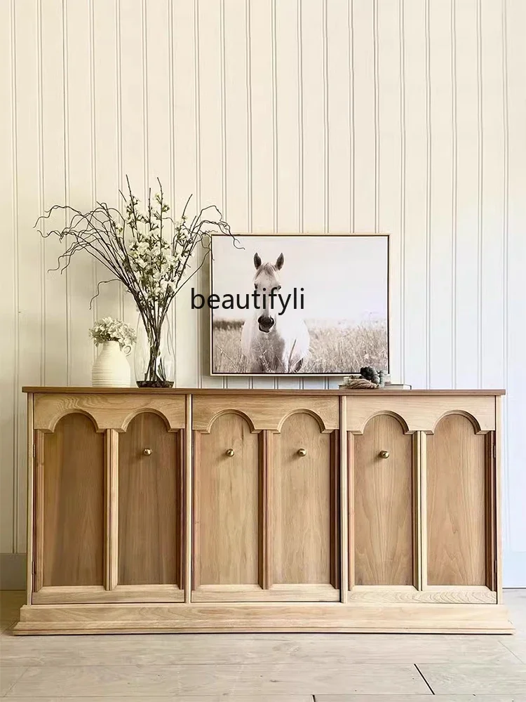 

French solid wood porch cabinet, living room integrated cabinet against the wall, side cabinet, retro locker