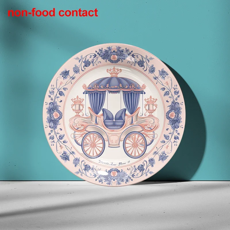 1pc Vintage Carriage & Floral Ceramic Hanging Wall Art Plate - Pastel Pink & Blue Decorative Tray, Non-Food Contact Decoration