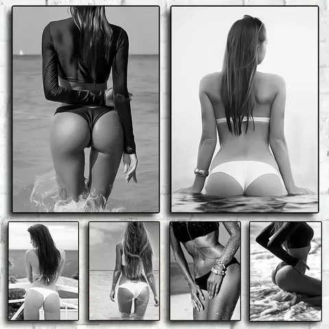 Modern Black and White Sensual Woman Body Bikini Canvas Poster  Elegant Wall Art for Living Room Home Decor