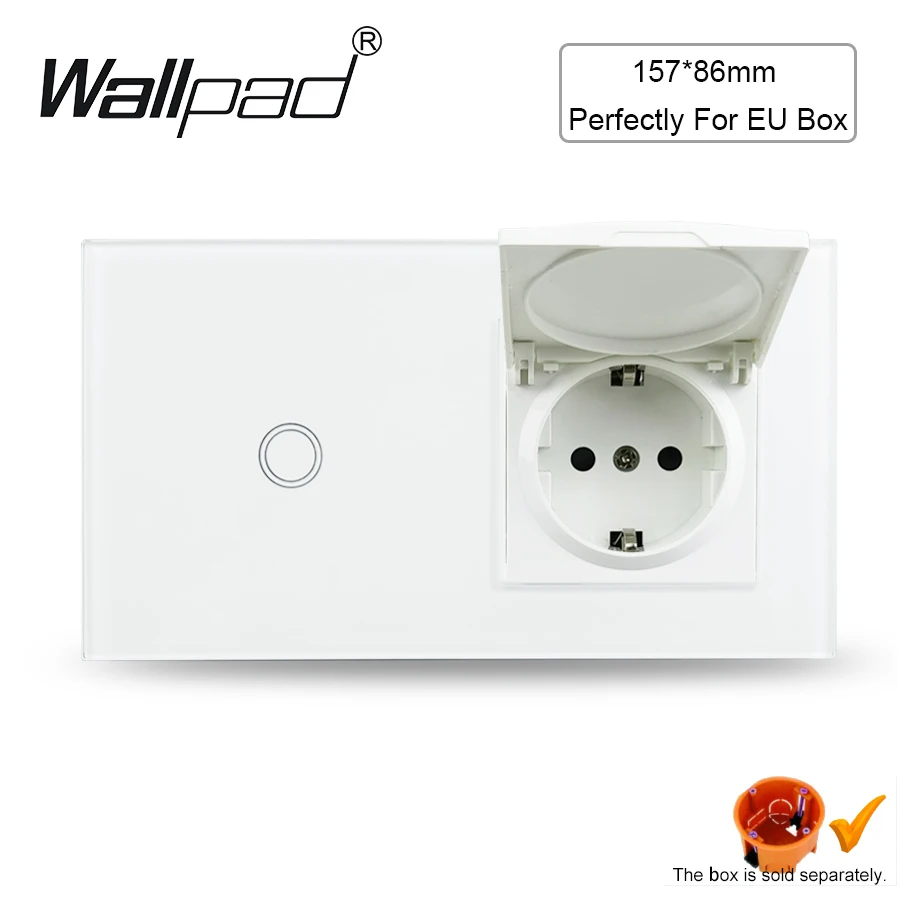 EU Touch Light Switch and Socket with Cap Wallpad White Glass Electrical Outlets and On Off Lamp Switches 16A 157*86mm 220V