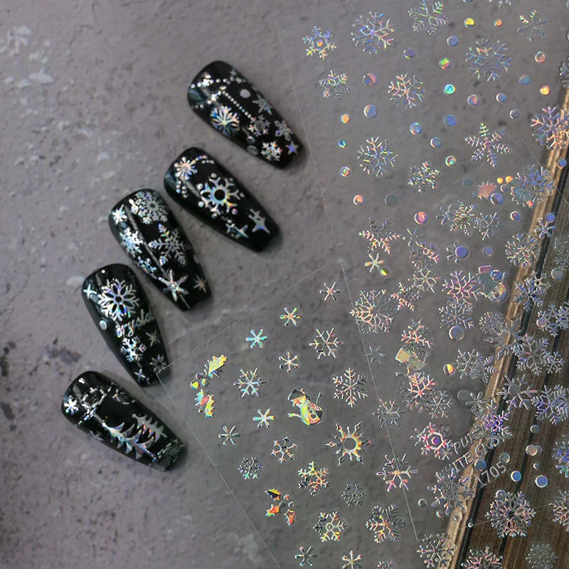 1 ورقة زينة عيد الميلاد 2026 السنة الجديدة ملصقات الأظافر اضغط على الأظافر الليزر ندفة الثلج ثلج شجرة عيد الميلاد ثلاثية الأبعاد مسمار صائق #1