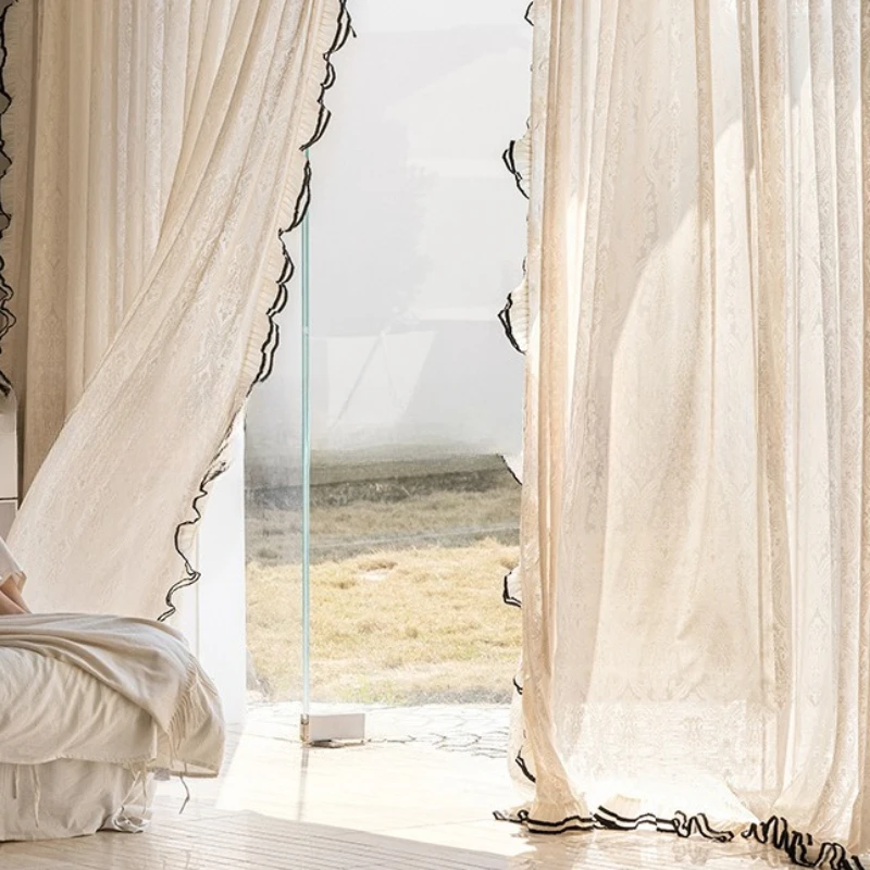 

French Lace Curtains for Living Room Bedroom Vintage Sun Protection Window Screen High End Light Filtering Opaque Elegant Drapes