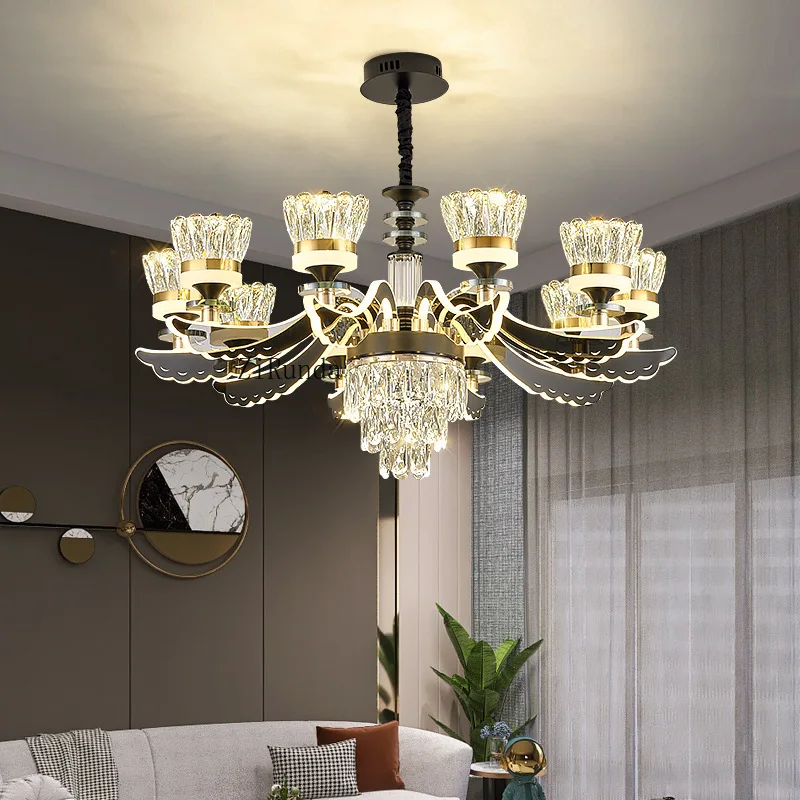 Lámpara de araña de cristal K9 con brazo de acero inoxidable, luz de diodo emisor de luz para dormitorio y comedor