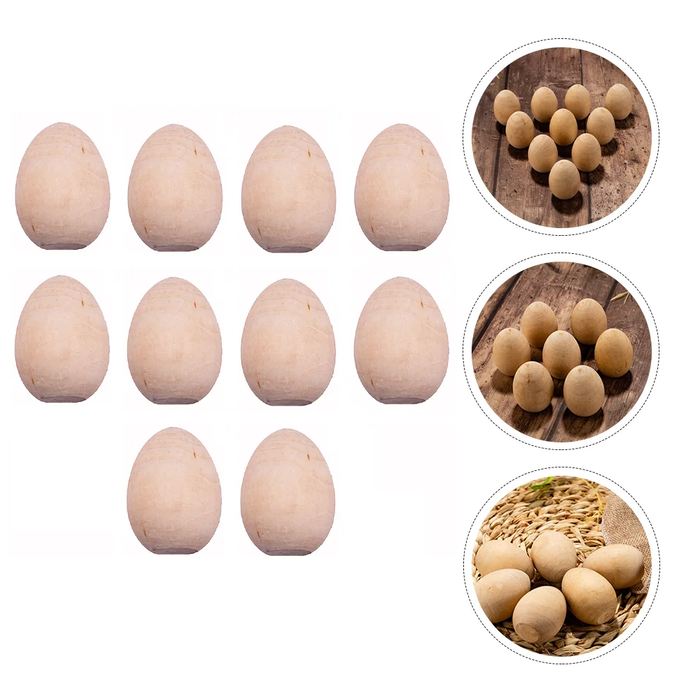 10 Pcs Easter Eggs Unfinished DIY Wooden Unpainted Ornaments Drawing Props for Decor Child