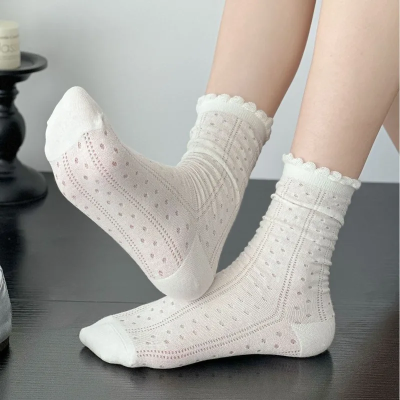 

Lace Ruffle Mesh Ankle Socks for Women, Breathable Hollow Out Cotton Crew Socks for Summer Daily Wear Kawaii Socks Lace Socks