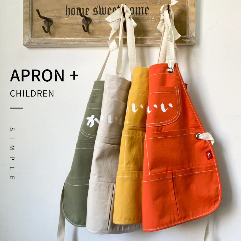 

New Cute Baby Garden Cotton Canvas Cartoon Children's Apron Multicolor Painting Apron Custom Logo