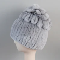 Russia Hot 100% Genuine  ladies elegant princess beanies Hats Winter Real Fur Hat Women Good Elastic Knitted Rex Rabbit Fur Caps - Image 2