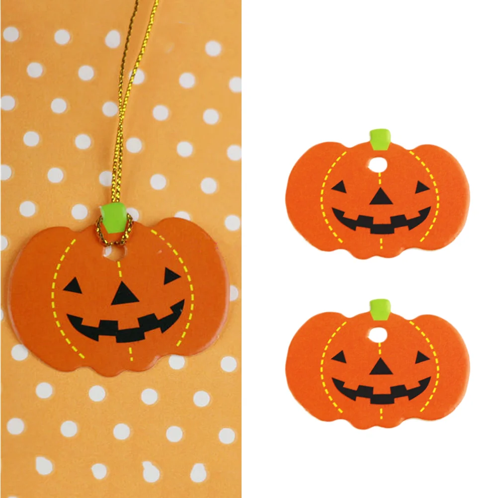 Etichette da appendere fai-da-te da 100 pezzi con fori pretagliati Pendenti con zucca di carta di Halloween Etichette per libri piccoli per regalo