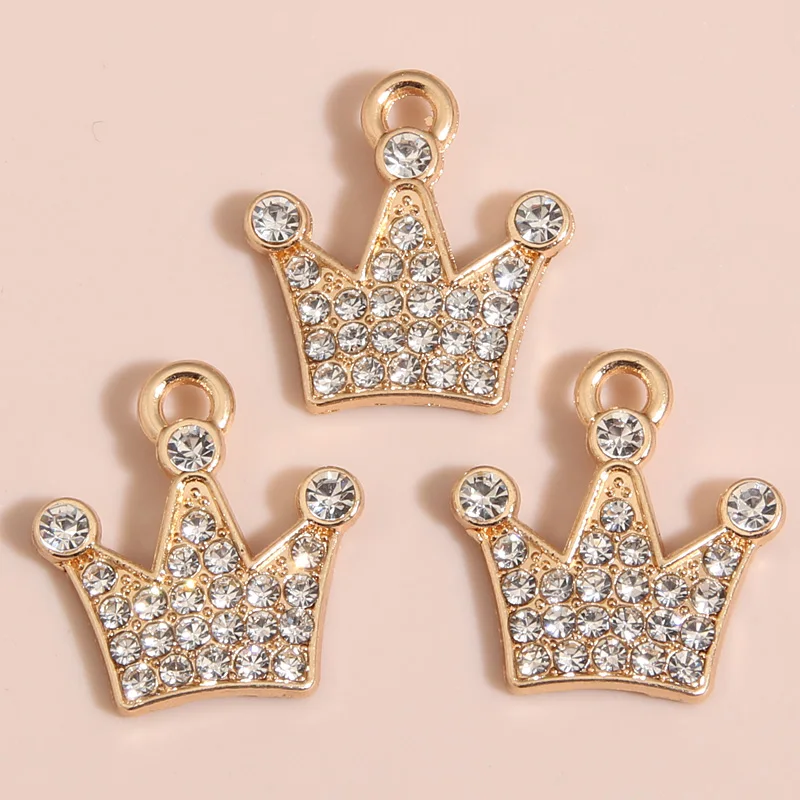 10pcs Gold Color 18x16mm Lovely Enamel Crown Crystal Charms Princess Pendant Fit DIY Jewelry Making Handcrafted Accessories