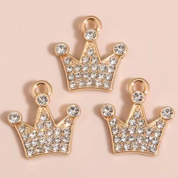 10pcs Gold Color 18x16mm Lovely Enamel Crown Crystal Charms Princess Pendant Fit DIY Jewelry Making Handcrafted Accessories