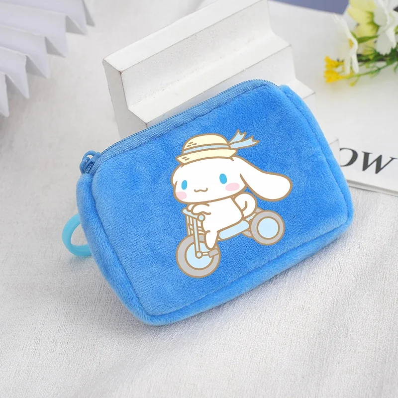 Sanrio Plush Coin Purse Cute Cinnamoroll Cartoon Anime Wallet Zipper Mini Earphone Money Storage Bags Fashion Kids Kawaii Gifts