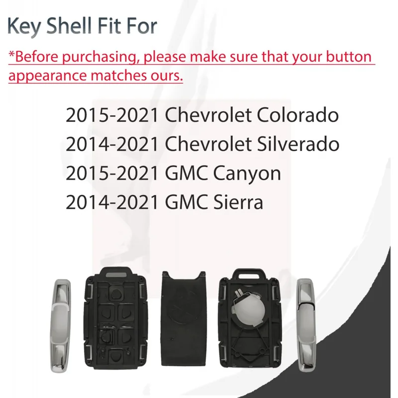 Key Fob Shell Case for Chevy Silverado Colorado GMC Canyon Sierra 2014-2021 Keyless Remote Control 4 Butto Outer Cover